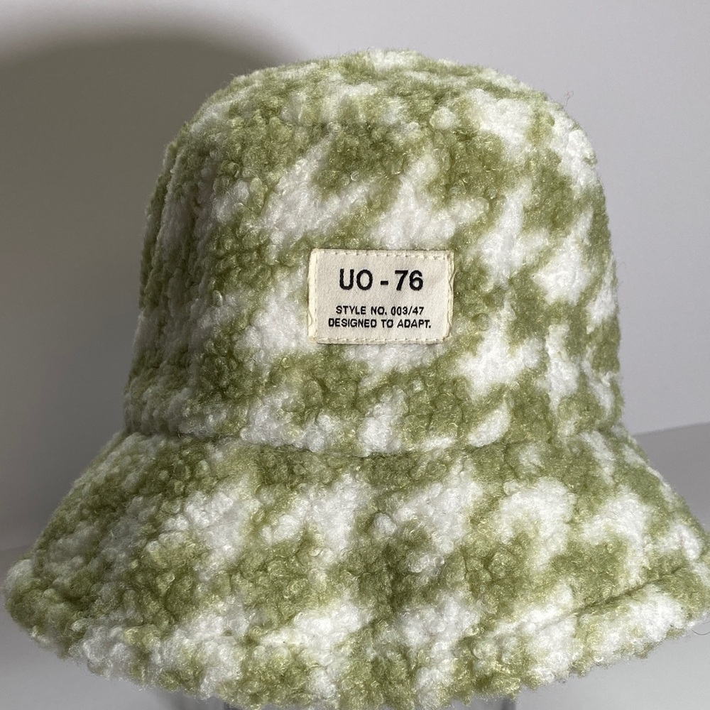 Urban Outfitters Green and White Textured Bucket Hat